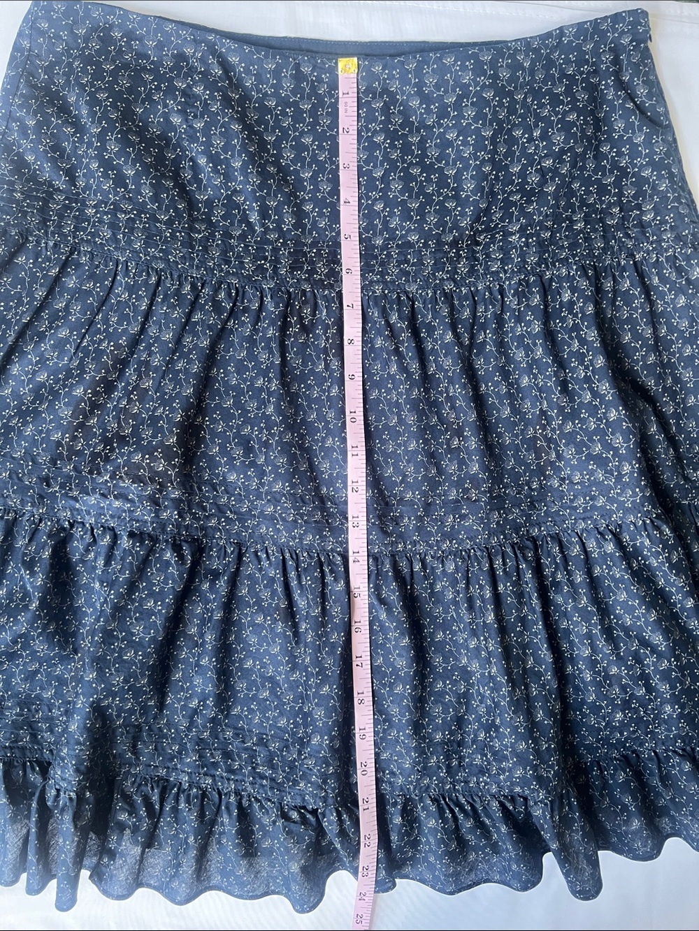 Chaps Navy Floral Tiered Ruffle Midi Skirt Sz 14 Boho Prairie Beach Preppy - Picture 4 of 12